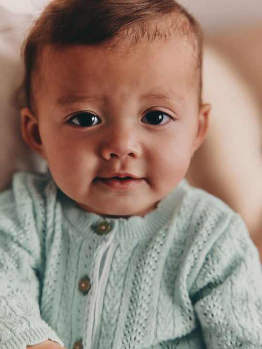 Sage Green Knitted Baby Dress (0mths-2yrs)
