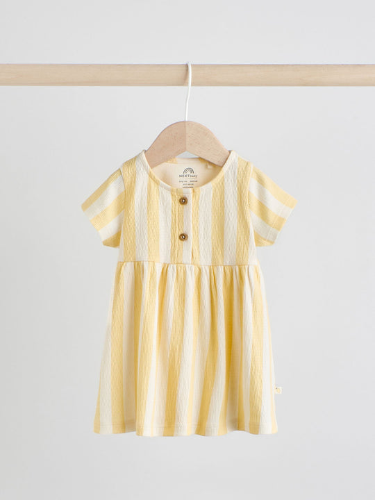 Yellow/Cream Spot/Stripe Baby Short Sleeve Dresse 2 Pack (0mths-3yrs)