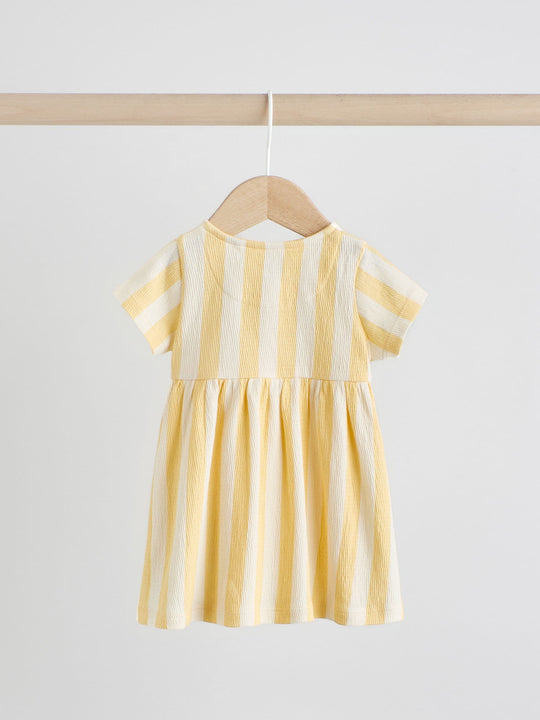 Yellow/Cream Spot/Stripe Baby Short Sleeve Dresse 2 Pack (0mths-3yrs)