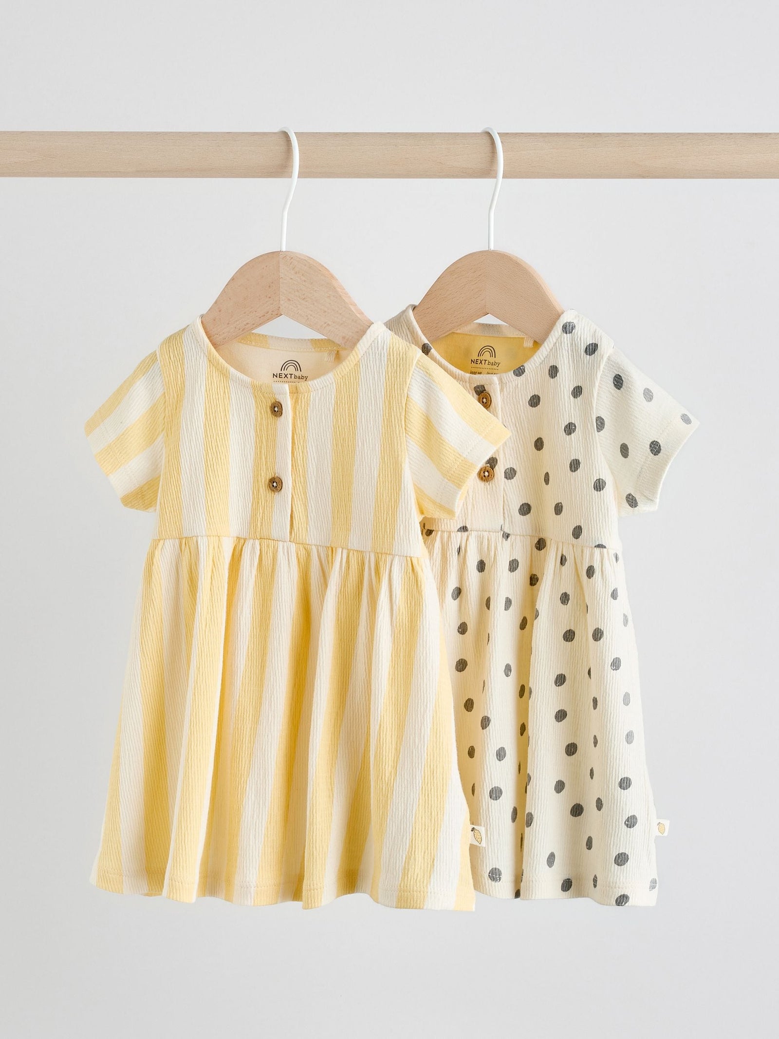 Yellow/Cream Spot/Stripe Baby Short Sleeve Dresse 2 Pack (0mths-3yrs)