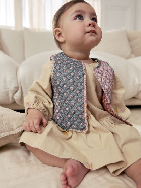 Cream Floral Baby Dress and Gilet Set 2 Piece (0mths-2yrs)