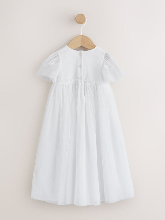 White Occasion Mesh Baby Floral Embroidered Dress (0mths-2yrs)