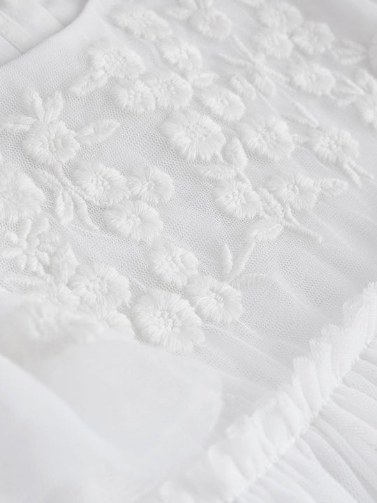 White Occasion Mesh Baby Floral Embroidered Dress (0mths-2yrs)