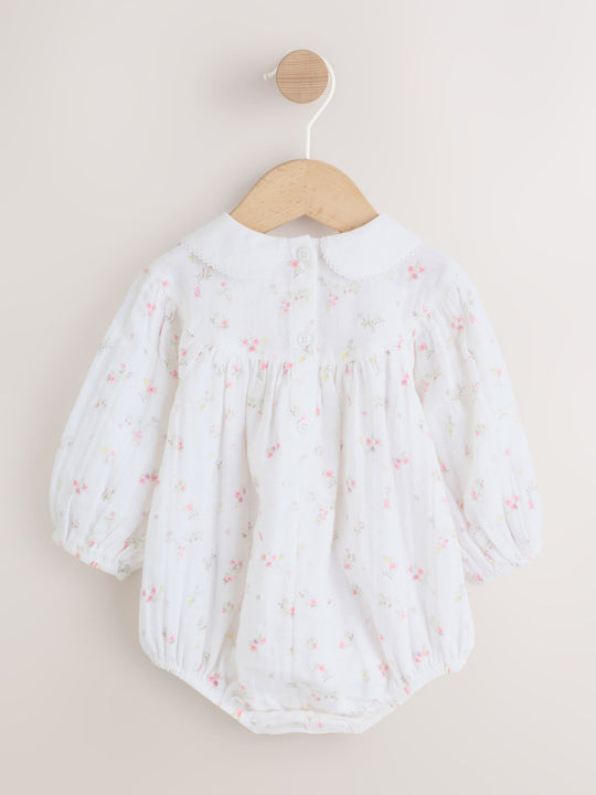 White/Pink Ditsy Baby Bloomer Rompers Set 2 Piece with Tights (0mths-3yrs)