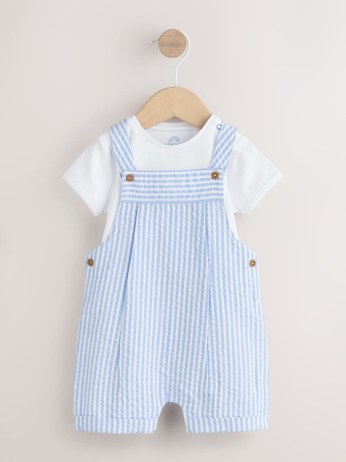 Blue Stripe Woven Dungaree and Bodysuit Baby Set (0mths-2yrs)