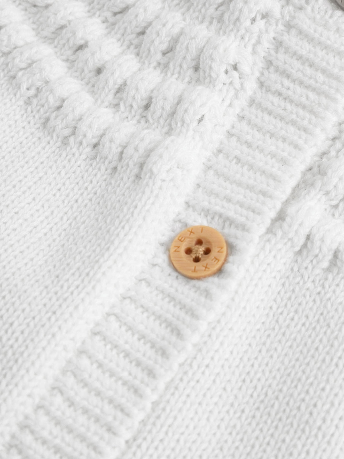 White Heart Pocket Button Through Baby Cardigan (0mths-2yrs)