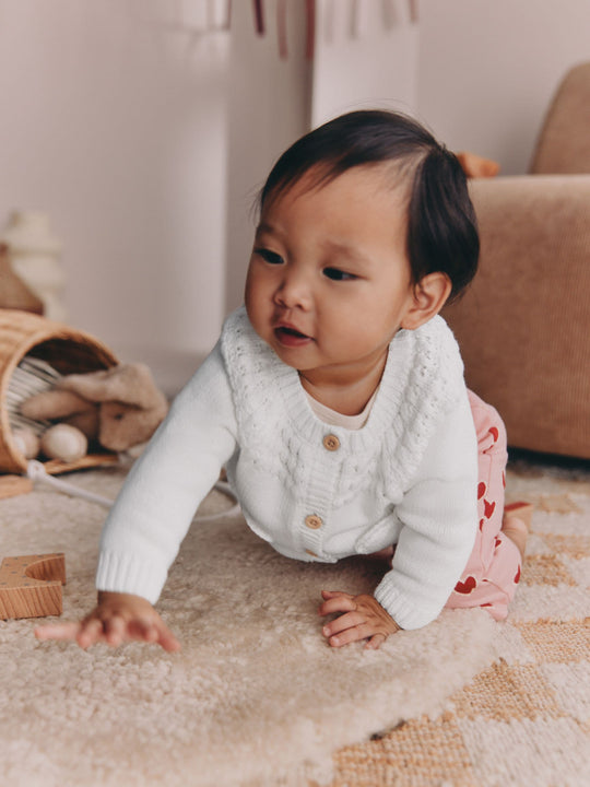 White Heart Pocket Button Through Baby Cardigan (0mths-2yrs)