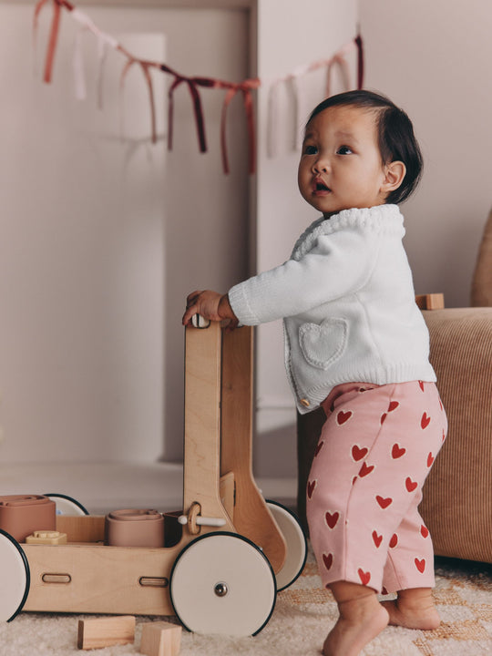 White Heart Pocket Button Through Baby Cardigan (0mths-2yrs)