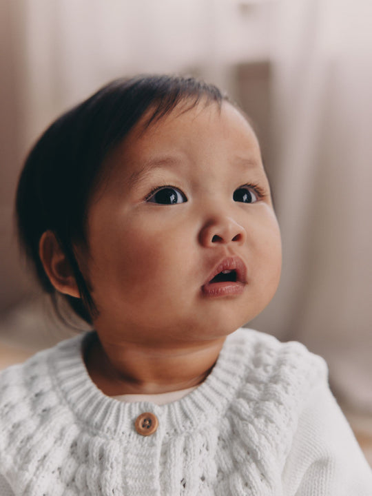 White Heart Pocket Button Through Baby Cardigan (0mths-2yrs)