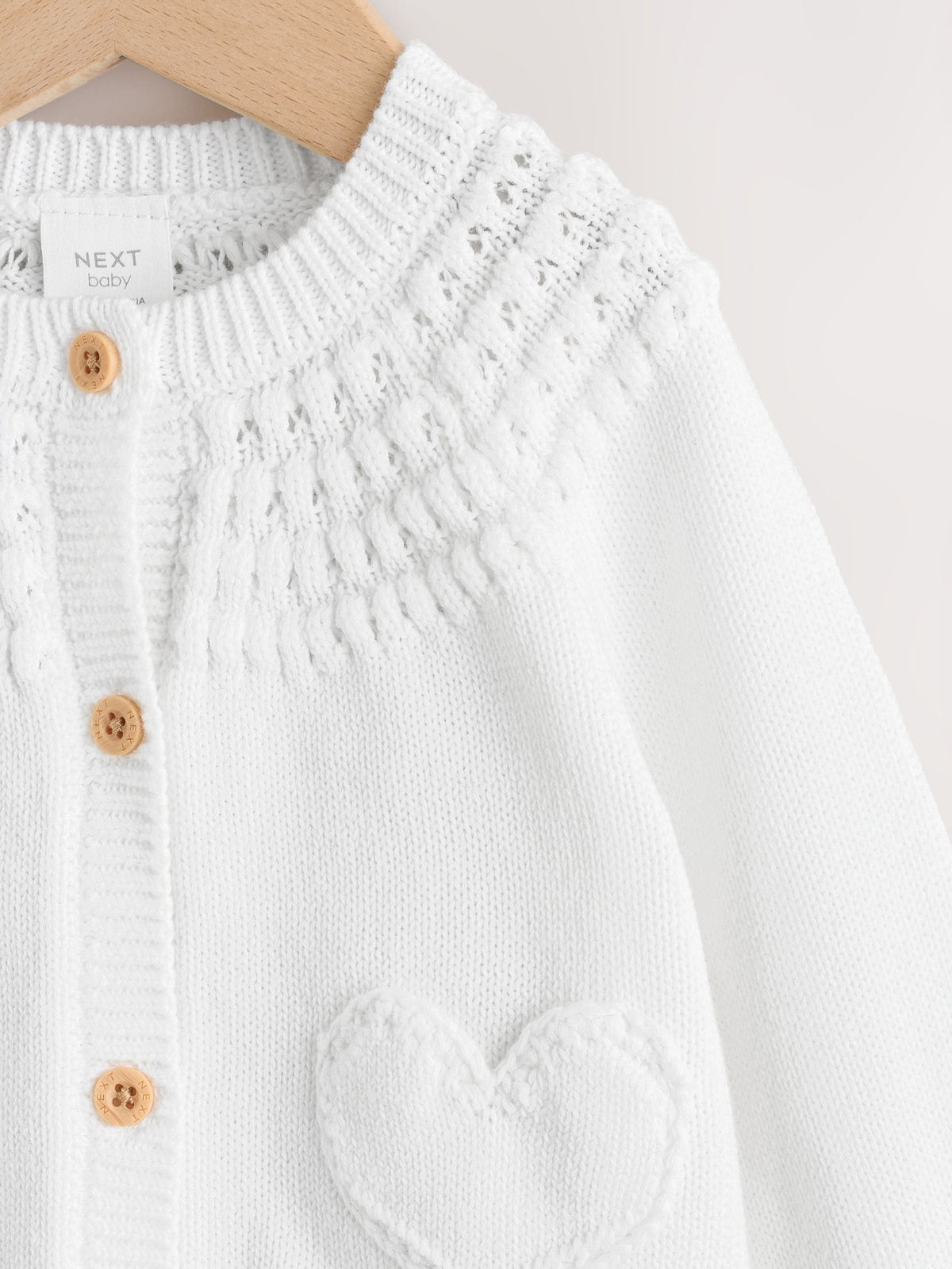 White Heart Pocket Button Through Baby Cardigan (0mths-2yrs)