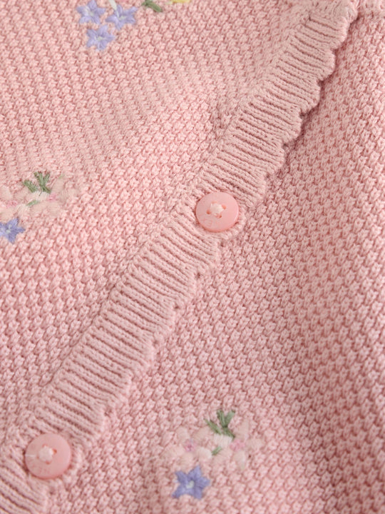 Pink Floral Embroidered Floral Embroidered Baby Cardigan (0mths-2yrs)