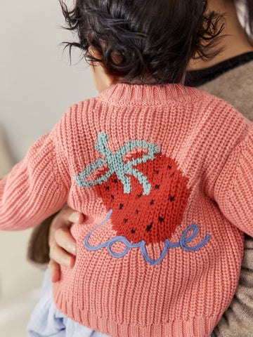 Pink Strawberry Baby Embroidered Back Cardigan (0mths-2yrs)