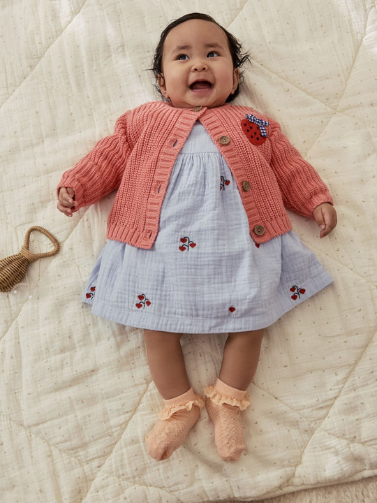 Pink Strawberry Baby Embroidered Back Cardigan (0mths-2yrs)