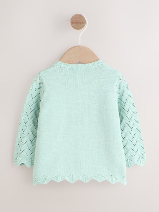 Green Pointelle Knitted Baby Cardigan (0mths-2yrs)