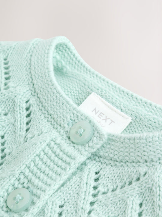 Green Pointelle Knitted Baby Cardigan (0mths-2yrs)