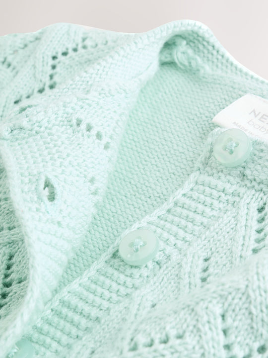 Green Pointelle Knitted Baby Cardigan (0mths-2yrs)