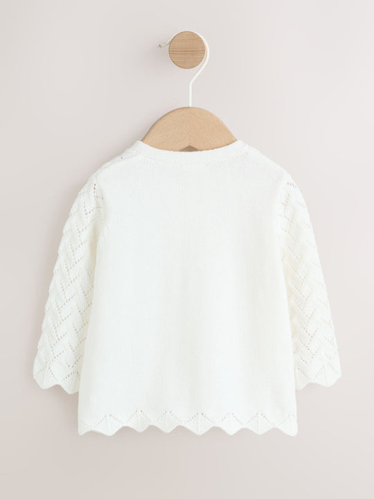 White Pointelle Knitted Baby Cardigan (0mths-2yrs)