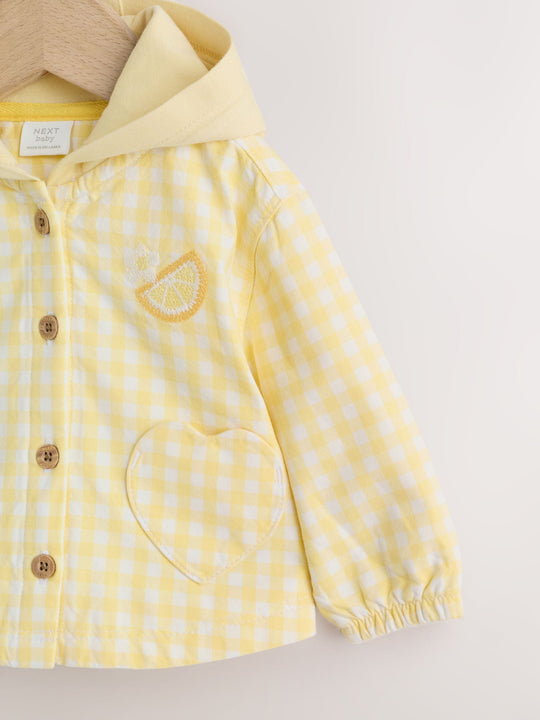 Yellow Gingham Lemon Embroidered Baby Hooded Jacket (0mths-2yrs)