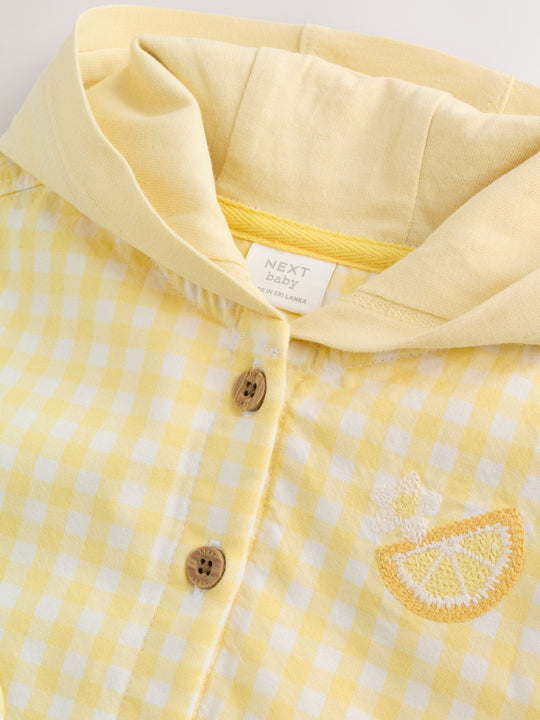 Yellow Gingham Lemon Embroidered Baby Hooded Jacket (0mths-2yrs)