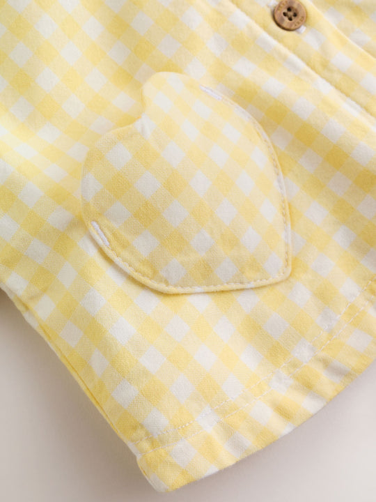 Yellow Gingham Lemon Embroidered Baby Hooded Jacket (0mths-2yrs)
