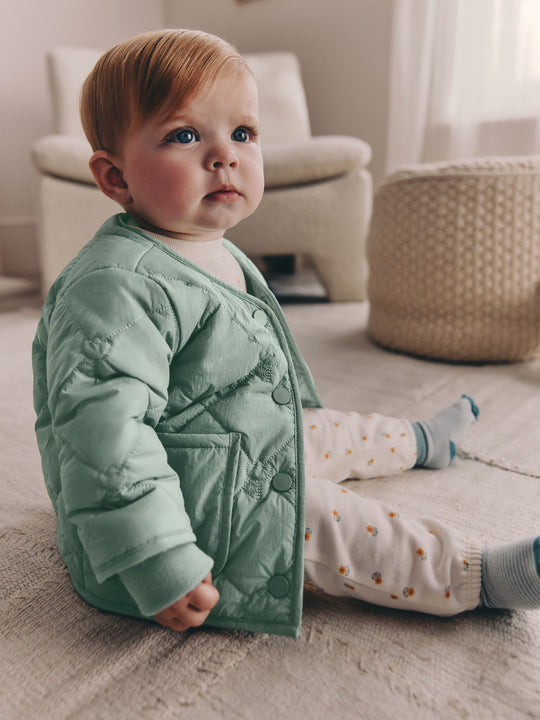 Sage Green Tulip Quilted Nylon Baby Jacket (0mths-2yrs)