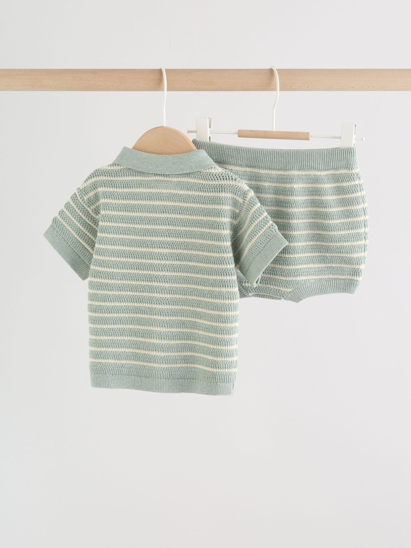 Sage Green Stripe Knitted Top and Shorts Baby Set (0mths-2yrs)