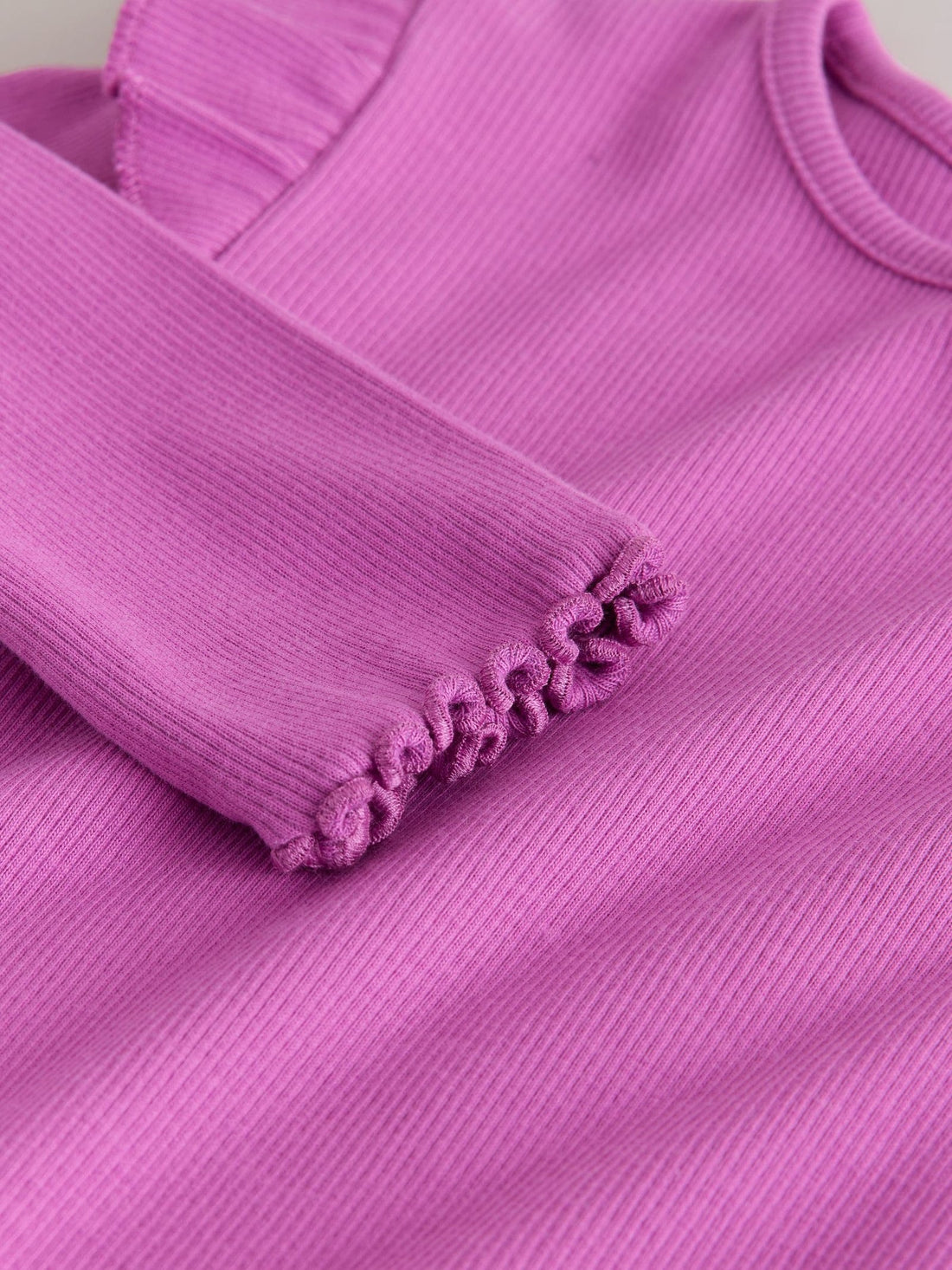 Pink Long Sleeve Ribbed Frill Top (3mths-7yrs)