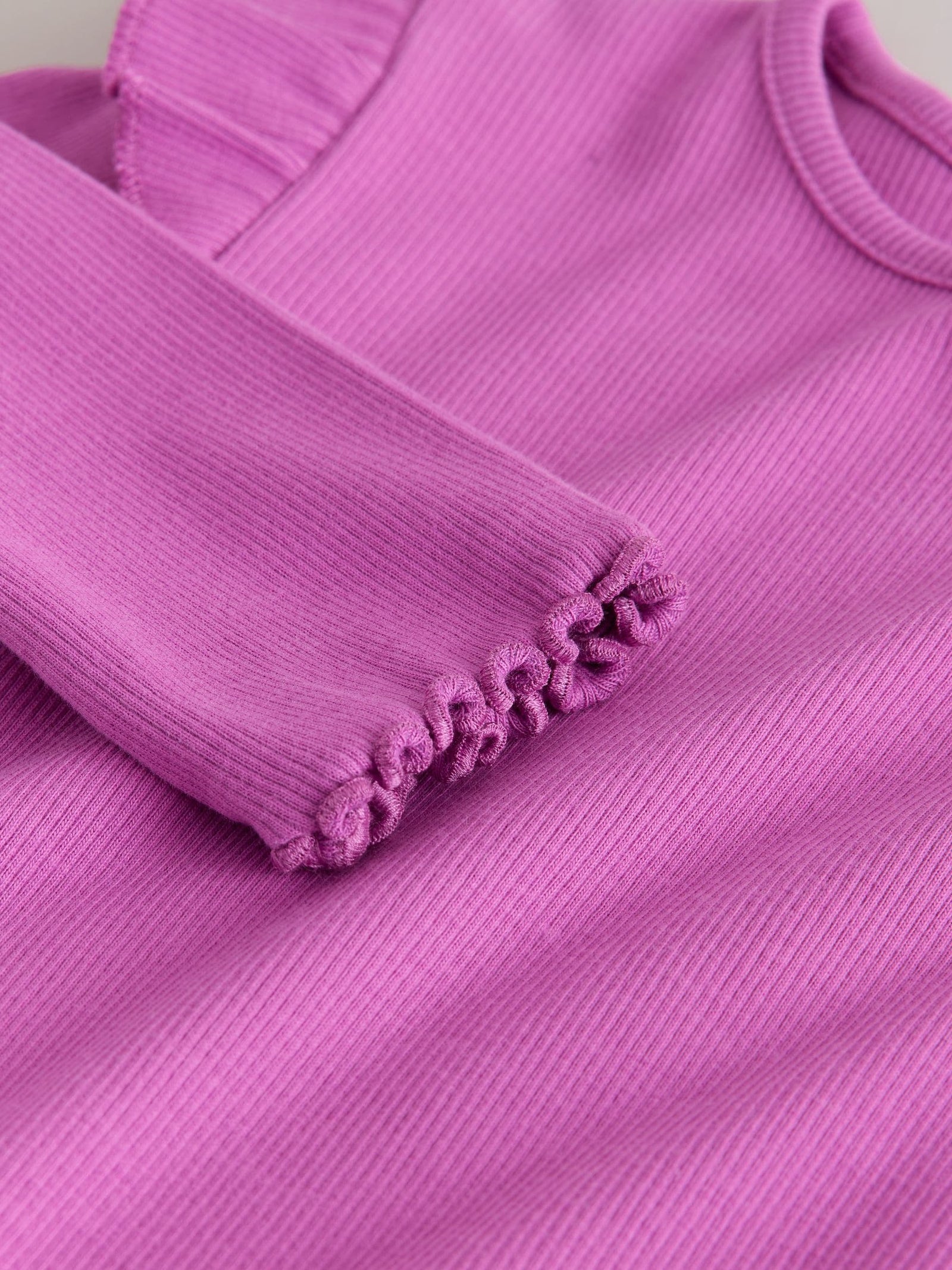 Pink Long Sleeve Ribbed Frill Top (3mths-7yrs)