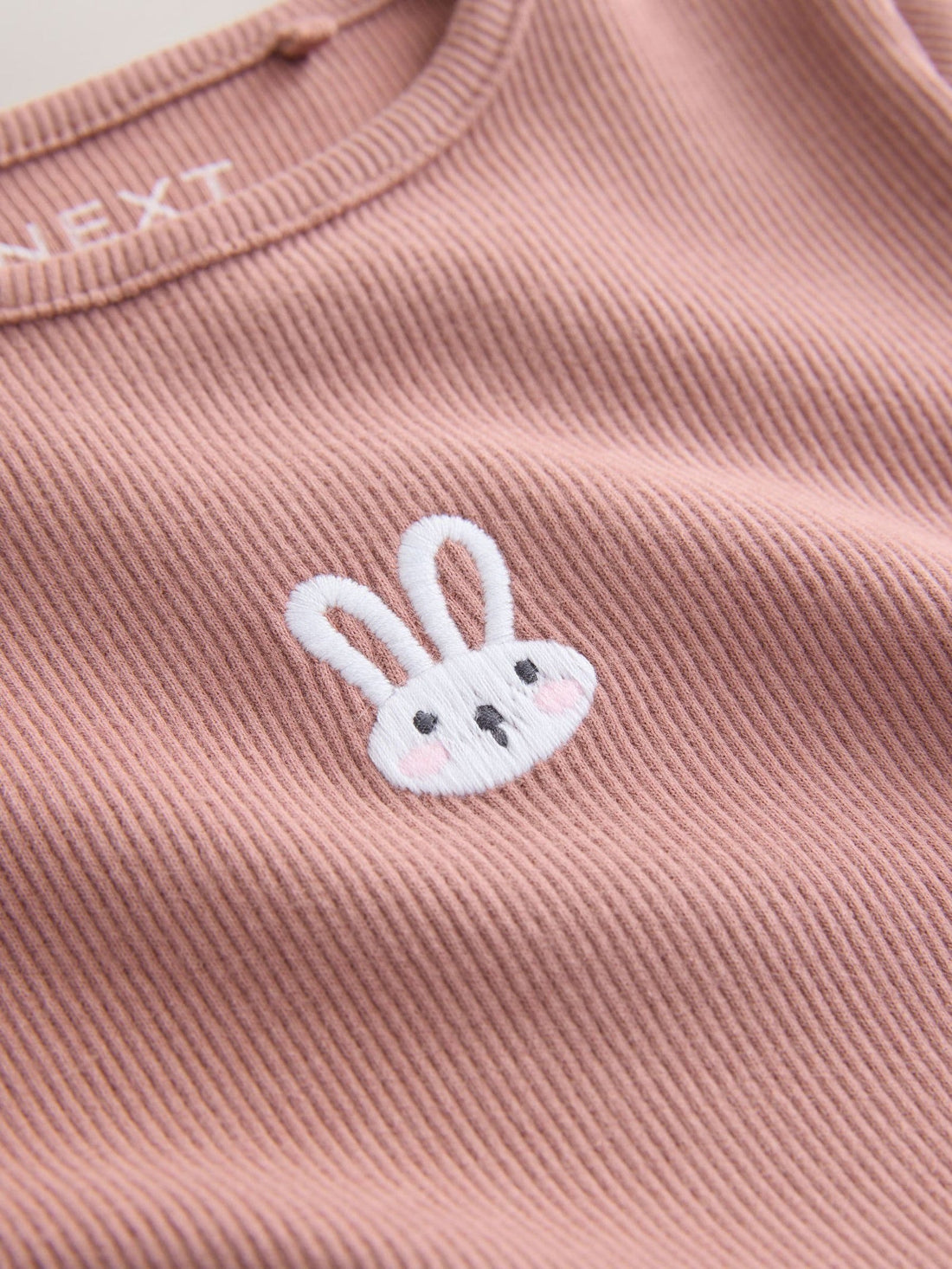 Pink Bunny Long sleeve Embroidered Ribbed Top (3mths-7yrs)