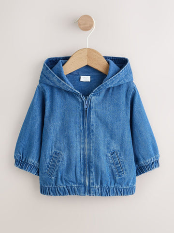 Charcoal Grey Denim Hooded Zip Through Baby Jacket (0mths-2yrs)