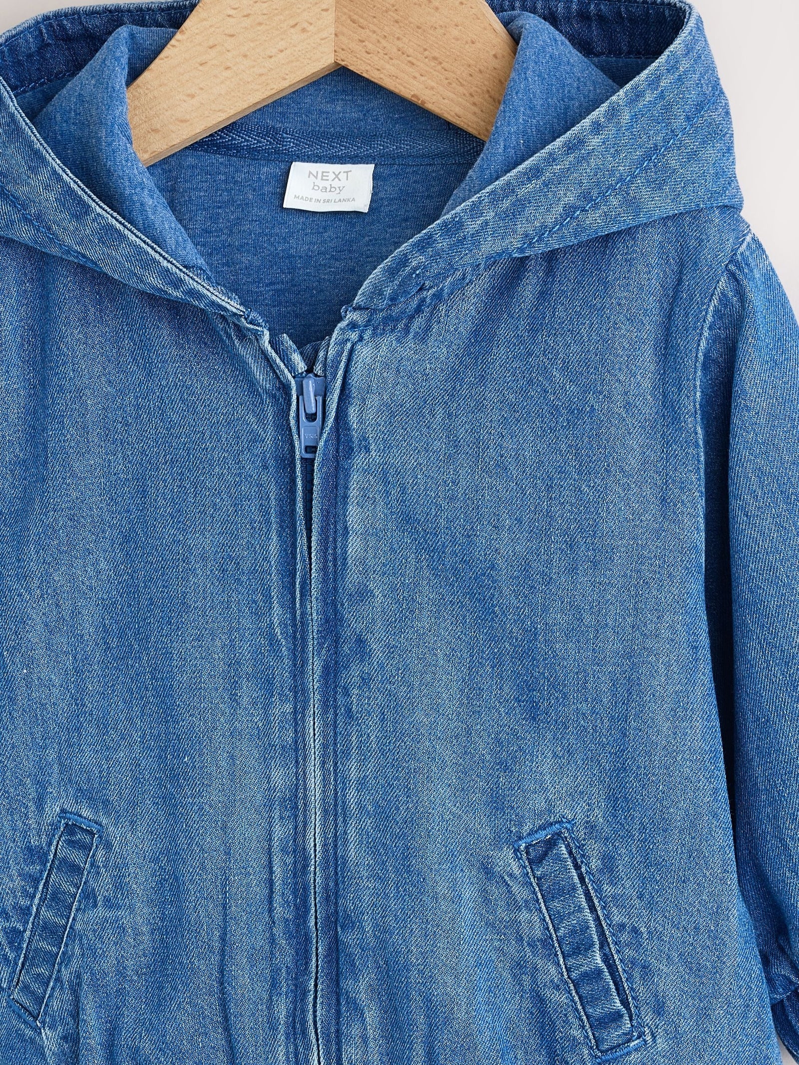 Charcoal Grey Denim Hooded Zip Through Baby Jacket (0mths-2yrs)