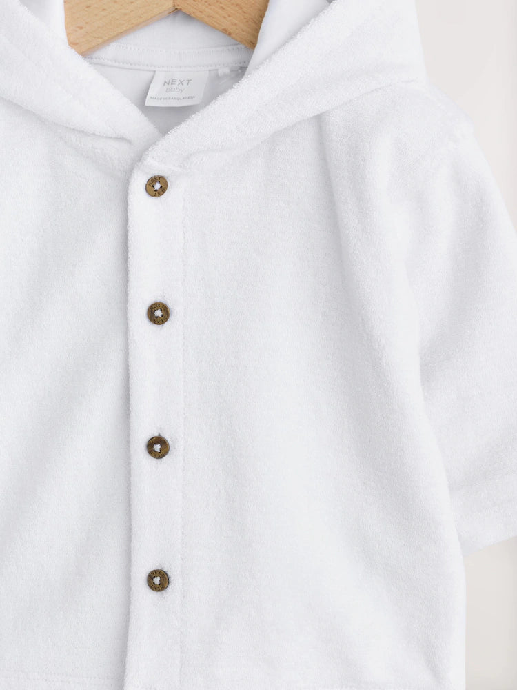 White Towelling Jersey Baby Hooded Jacket