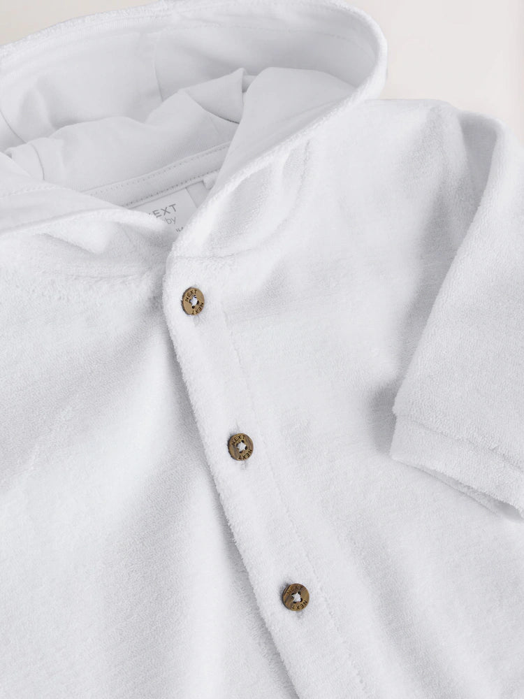 White Towelling Jersey Baby Hooded Jacket