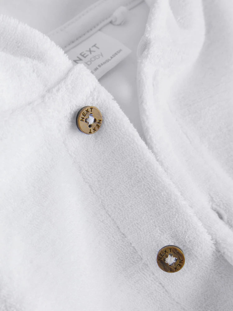 White Towelling Jersey Baby Hooded Jacket