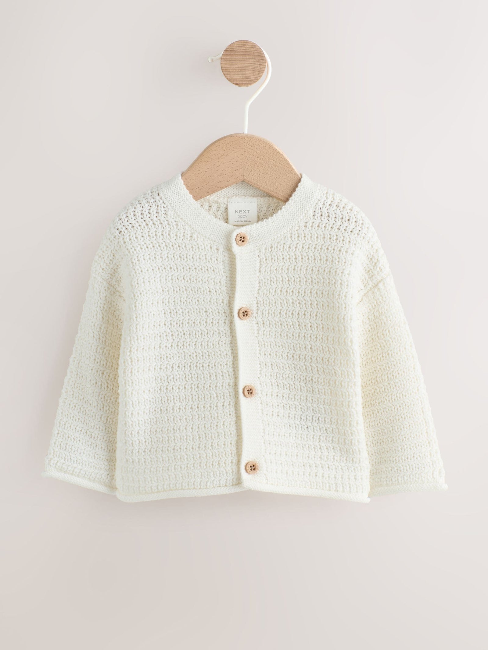 White Textured Knitted Baby Cardigan
