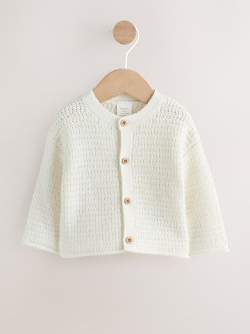 White Textured Knitted Baby Cardigan