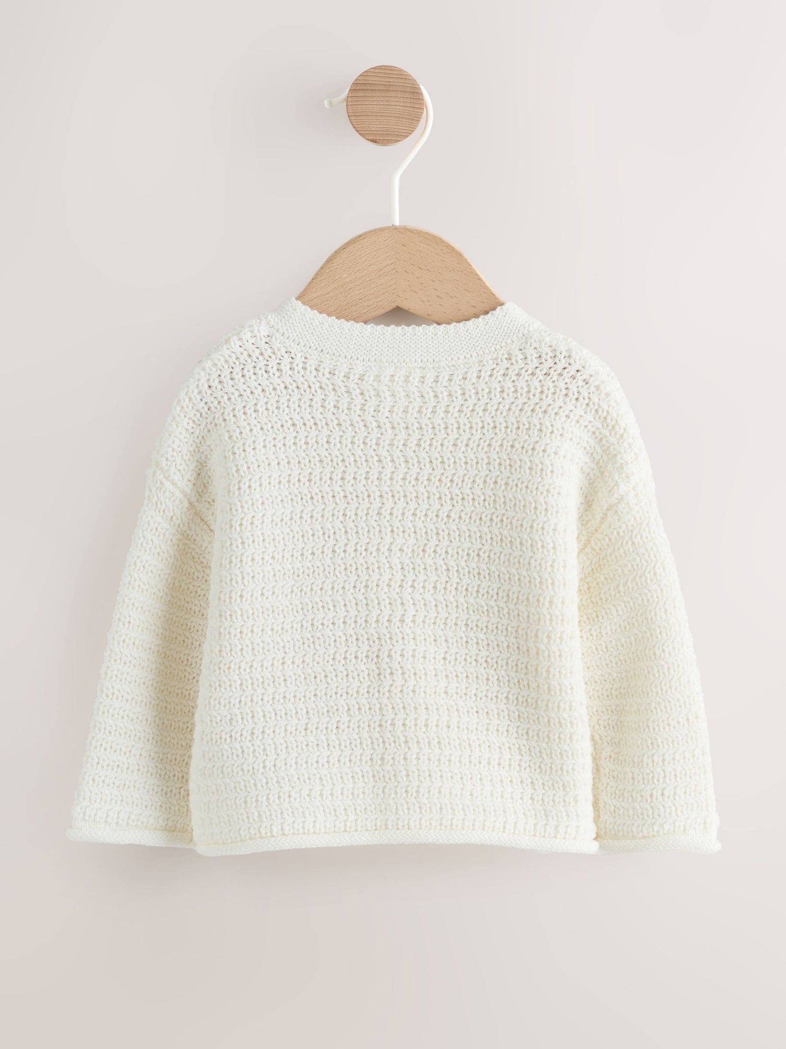 White Textured Knitted Baby Cardigan