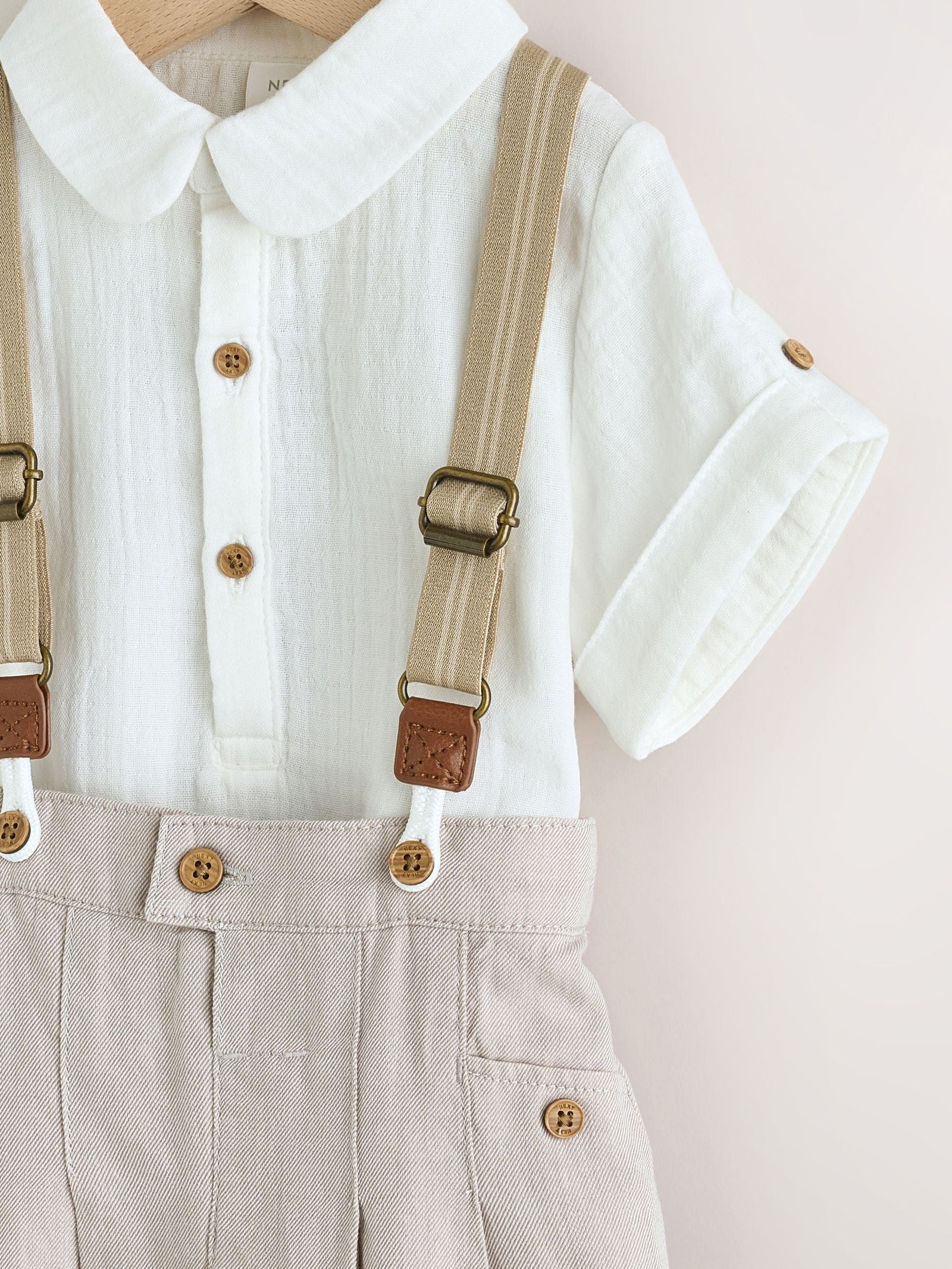 Neutral Baby Shirt Trousers and Braces Set 3 Piece (0mths-2yrs)