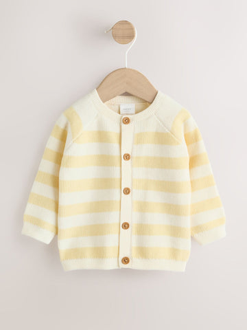Yellow Chenille Striped Baby Button Through Cardigan