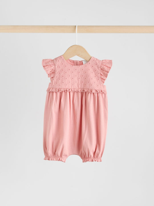 Tonal Pink Broderie 3 Pack Baby Rompers