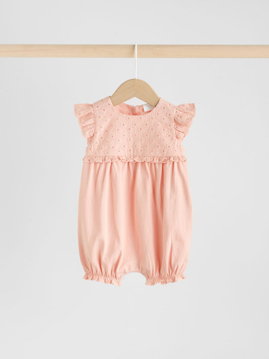 Tonal Pink Broderie 3 Pack Baby Rompers