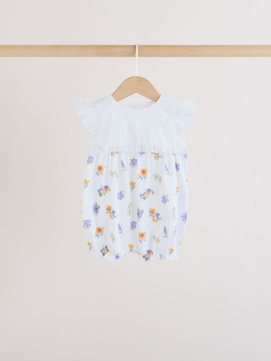Purple and White Floral Broderie Broderie 3 Pack Baby Rompers