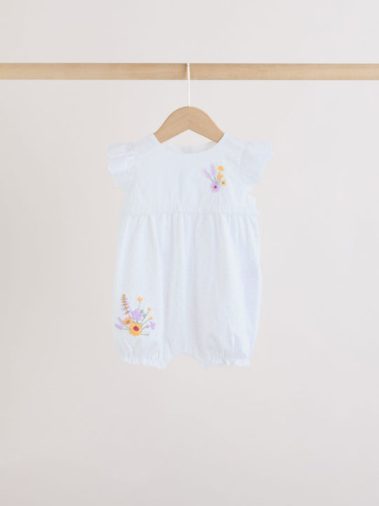 Purple and White Floral Broderie Broderie 3 Pack Baby Rompers