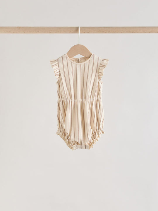 Pink Tonal Spot and Stripe Frill Shoulder Baby Rompers 4 Pack