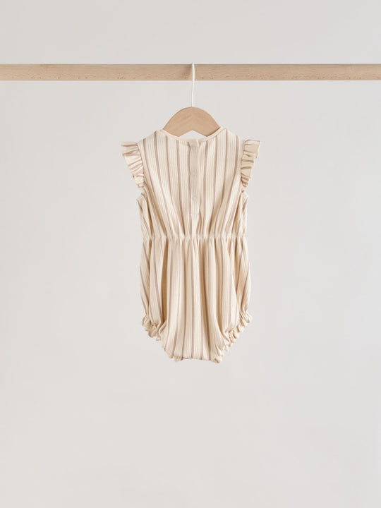 Pink Tonal Spot and Stripe Frill Shoulder Baby Rompers 4 Pack