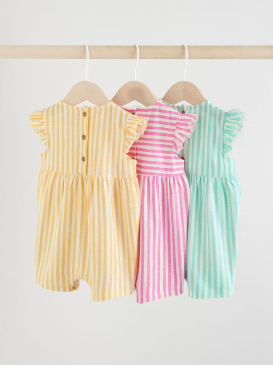Multi Bright Colour Stripe Baby Rompers 3 Pack
