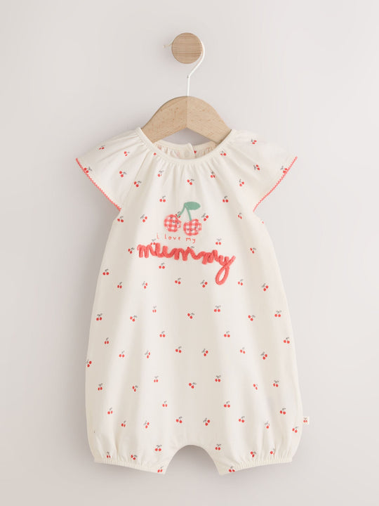 White Cherry Embroidered I love my Mummy Jersey Baby Romper