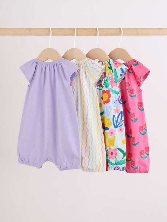 Multi Bright Floral Jersey Baby Rompers 4 Pack