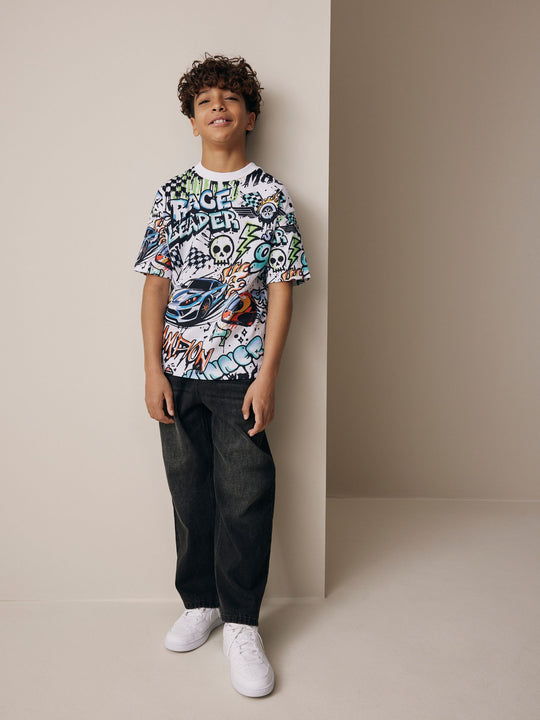 White Racing Graffit Short Sleeve Graphic T-Shirt (3-16yrs)