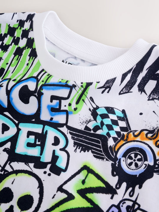 White Racing Graffit Short Sleeve Graphic T-Shirt (3-16yrs)